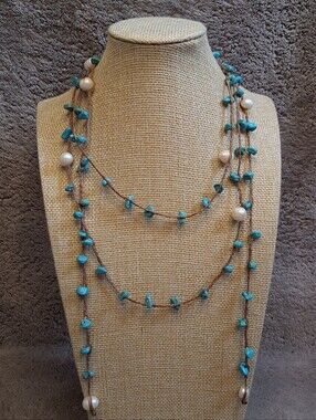 Freshwater Pearl And Howlite Stone Rope Necklace